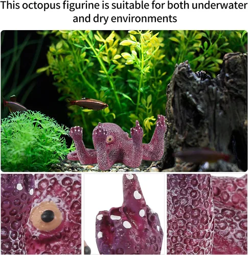 Miniatura 3 de Decoración de pulpo para acuario, vida marina artificial morada, dedos brillantes que mejoran el atractivo visual, adecuado para varias peceras