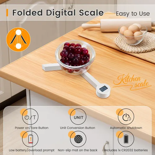 Miniatura 3 de Báscula de alimentos plegable, báscula digital de cocina, báscula compacta pequeña de alta precisión con pantalla LCD, báscula de alimentos portátil