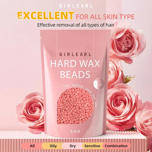 Miniatura 8 de GIRLEARLE - Perlas de cera dura para depilación, 2.5 libras, con aceite de rosa infundido, cera brasileña para bikini para mujeres y hombres, piel