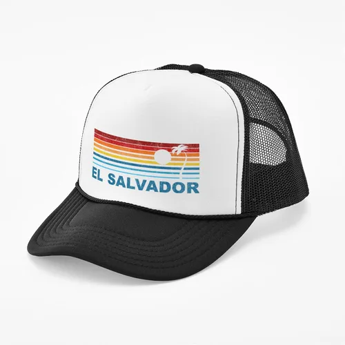 Miniatura 4 de CafePress Sombrero de camionero retro con palmera de El Salvador