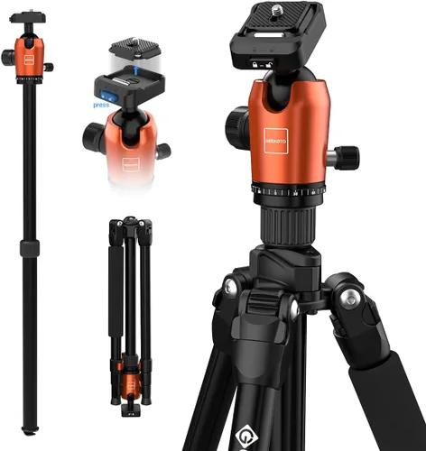 Miniatura 10 de Geekoto Trípode para Cámara de 73 Pulgadas - Trípode Ligero para DSLR con Cabezal Esférico de 360° y Placa de Liberación Rápida, Soporta hasta 33.07