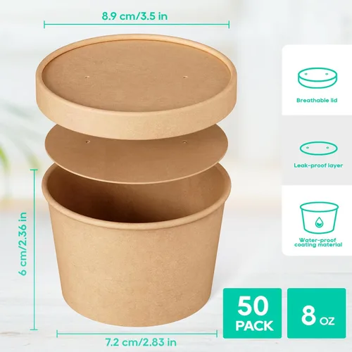 Miniatura 2 de JOLLY PARTY 50 paquetes de envases de sopa de papel de 8 onzas con tapas, tazas de papel desechables para comida, tazas de helado, almacenamiento