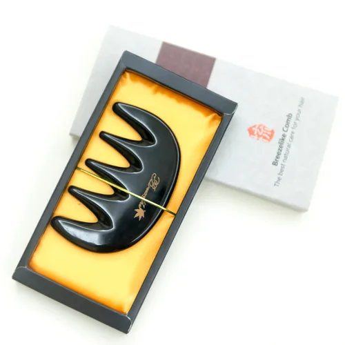 Miniatura 4 de Breezelike Peine de pelo de dientes anchos, mini peine de bolsillo sin estática para masaje, peine de cuerno de búfalo negro natural