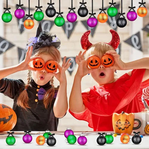 Miniatura 2 de Karenhi 16 adornos de bola de Halloween para árbol, decoraciones de Halloween de 2.4 pulgadas, decoración colgante de plástico para árbol y fiesta