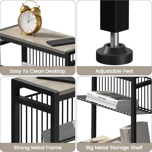 Miniatura 7 de Mesa auxiliar pequeña para espacios pequeños, mesa auxiliar estrecha de 3 niveles con portarevistas, mesita de noche delgada, mesa delgada para Gris