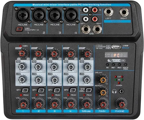 Miniatura 10 de Mezclador en vivo negro, micfuns, mezclador de sonido estéreo profesional de 8 canales, Bluetooth USB, grabación de computadora, reproducción