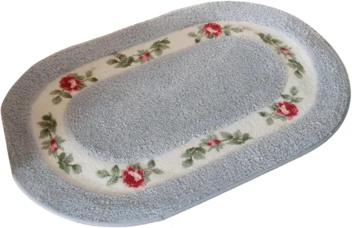 Tapete de estilo rural con diseño floral, suave, antideslizante, bordado, ovalado, tapete para baño, ducha, dormitorio, sala de estar (15.7 x 23.6