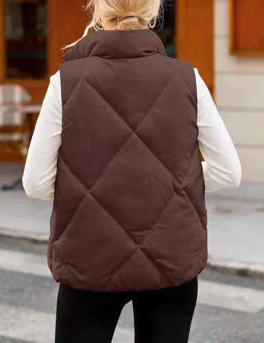 Miniatura 4 de MEROKEETY Chaleco acolchado sin mangas con cremallera para mujer, con cuello alto, con bolsillos