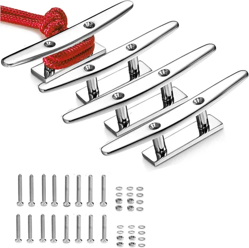 Miniatura 8 de Stainless Steel Boat Cleats 4"/5"/6", Marine Dock Cleats, Heavy Duty 316 Stainless Steel, Mirror Polished, Curtain Tie, Hook, Include Installation