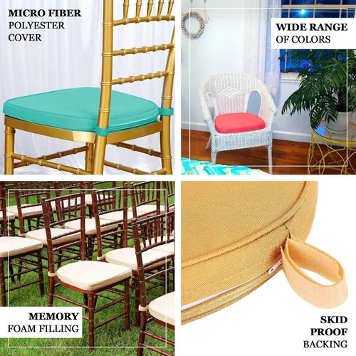 Miniatura 4 de Efavormart Cojín de 2" de espesor para silla Chiavari en negro, cojín de asiento de espuma con efecto memoria con lazos y funda extraíble