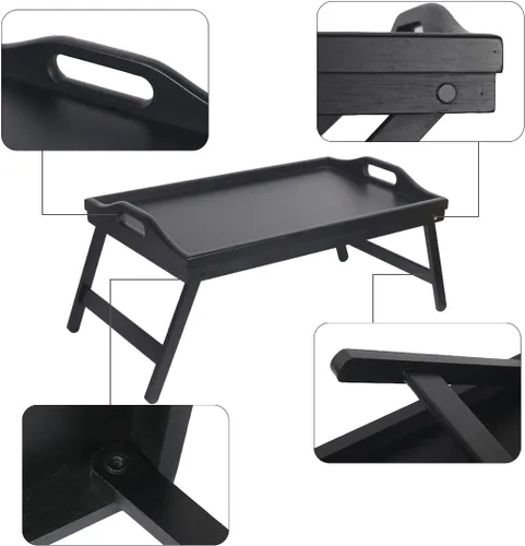 Miniatura 8 de Escritorio multiusos de madera de bambú, patas plegables, bandeja de comida para desayuno, bandeja de televisión para servir cena, té, ligero