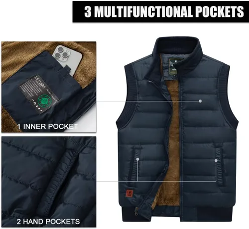 Miniatura 38 de Msmsse Chalecos de invierno para hombre, con forro polar, acolchado, casual, sin mangas