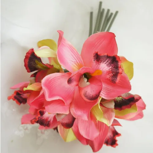 Miniatura 2 de Paquete de 7 tallos de orquídea Cymbidium de flores artificiales Bubblegum