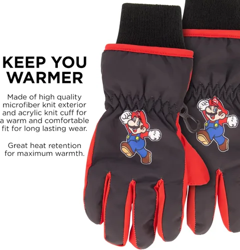 Miniatura 6 de Nintendo Sombrero de invierno para niños con guantes de punto y guantes de esquí aislados Super Mario para niños de 4 a 7 años Mario