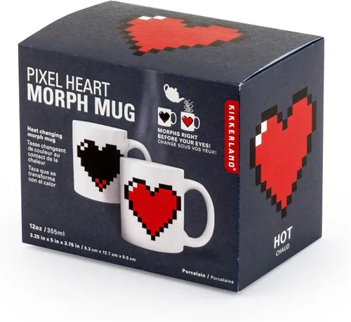 Miniatura 6 de Kikkerland Pixel Heart Morphing - Taza que cambia de color reacciona al calor, regalo divertido para café, cacao caliente y bebidas calientes