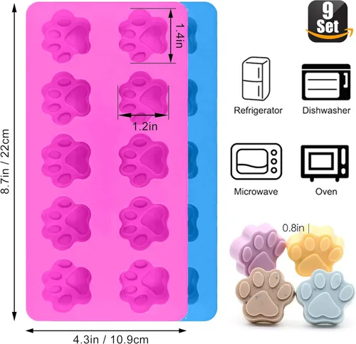 Miniatura 3 de Juego de 9-4 moldes de silicona para patas y huesos de cachorro, moldes de silicona para perros y 5 cortadores de galletas de hueso de acero morado