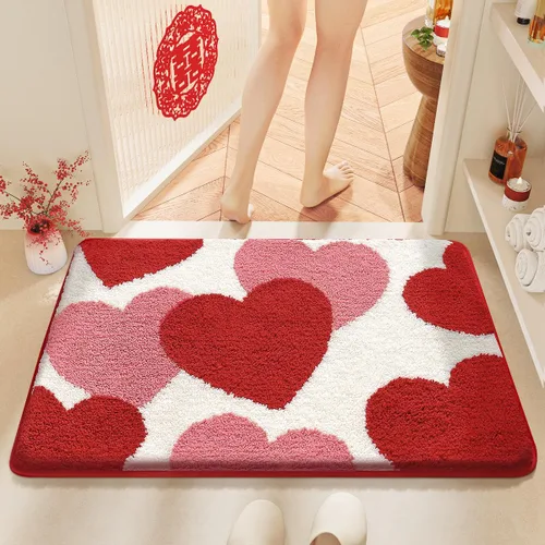 Miniatura 7 de Tapete de baño rojo súper absorbente, antideslizante y lavable a máquina, tapete grueso para baño (24 x 16 pulgadas, corazón rojo)
