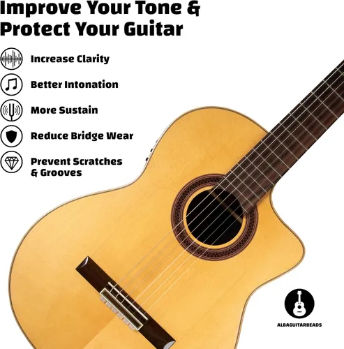 Miniatura 4 de Cuentas de puente de guitarra clásica, bloques de amarre transparentes para cuerdas de nailon y carbono, para guitarras flamencas - Alba ES