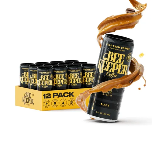 Beekeeper Café Negro Preparado en Frío con Miel de Oregón | Paquete de 12 Refrescantes Bebidas de Café Helado - Café Árabe Sin Azúcar y Fuerte, 8