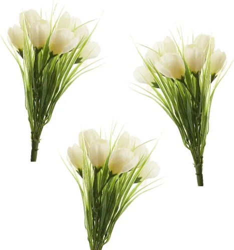 Miniatura 4 de Factory Direct Craft Grupo de 3 arbustos artificiales de azafrán blanco y crema para arreglos florales de primavera y decoraciones de Pascua