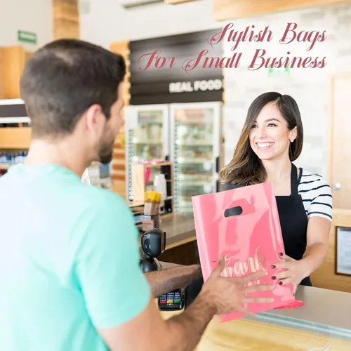 Miniatura 5 de ZORRITA Paquete de 100 bolsas de agradecimiento para pequeñas empresas, bolsas de plástico de 9 x 12 pulgadas con asas, bolsa de mercancía al por