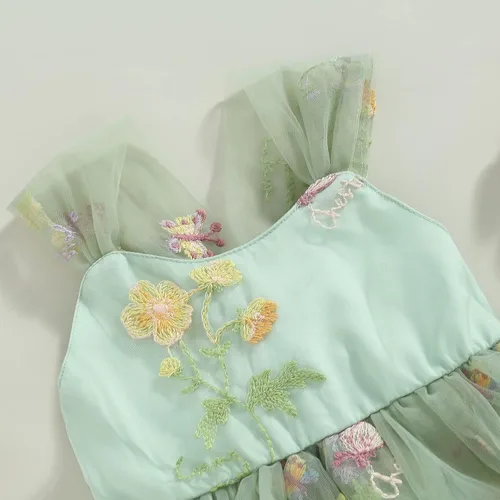 Miniatura 4 de Vestido de verano para bebé niña, con tirantes ajustables, sin espalda, bordado floral, tutú de cumpleaños