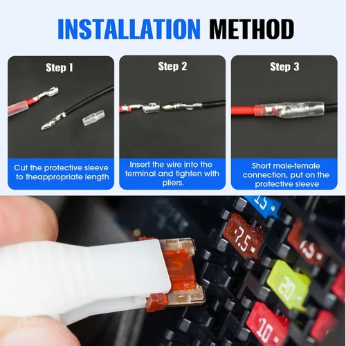 Miniatura 5 de Paquete de 4 adaptadores de fusible para automóvil de 12 V, mini cuchillas con 20 fusibles (10A/15A/20A/25A/30A), ATO ATC ATM APM, portafusibles