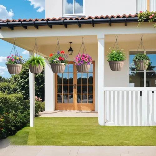 Miniatura 2 de FGstyle Paquete de 6 macetas colgantes de 8 pulgadas, macetas de riego automático para plantas de interior, cesta colgante de plástico con elevador