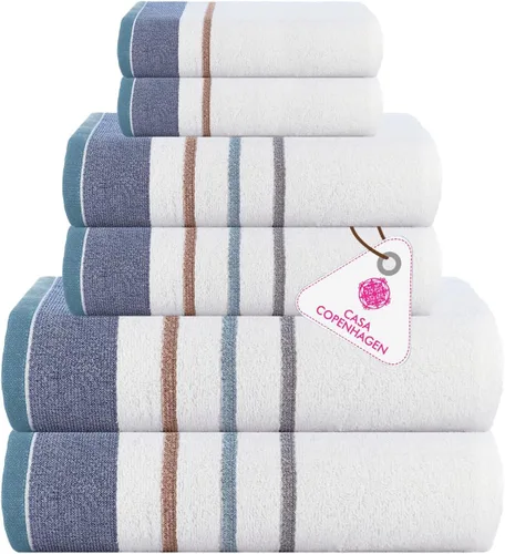 Miniatura 24 de CASA COPENHAGEN Juego de 6 toallas de palomitas de maíz, color azul polvoriento, 21.16 oz/m², 2 toallas de baño, 2 toallas de mano y 2 toallas