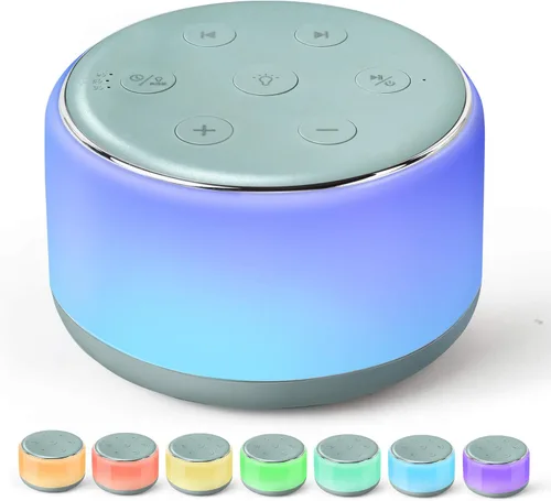 FamiSym Máquina de Ruido Blanco para Bebé para Dormir con Luz Nocturna – 34 Sonidos Relajantes, Máquina de Ruido Blanco Recargable para Niños y