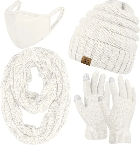 URATOT Juego cálido de invierno con bufanda infinita y sombrero para pantalla táctil para hombres y mujeres