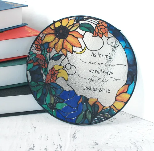 Miniatura 3 de Vitrales de 7.8 pulgadas con diseño de atrapasoles con texto en inglés "As for Me and My House We Will Serve The Lord Christian Wall" Arte