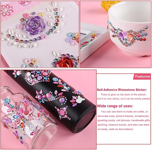 Miniatura 4 de 14 hojas de calcomanías de diamantes de imitación, joyas y gemas autoadhesivas para manualidades, álbumes de recortes, multicolor, acrílico