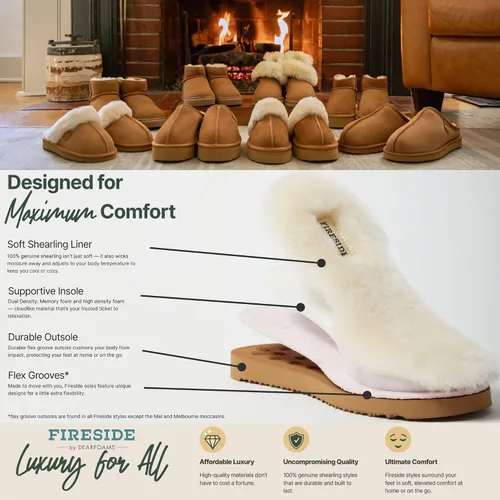 Miniatura 83 de Dearfoams Fireside Sydney Pantuflas anchas de piel de oveja para mujer, para interiores y exteriores