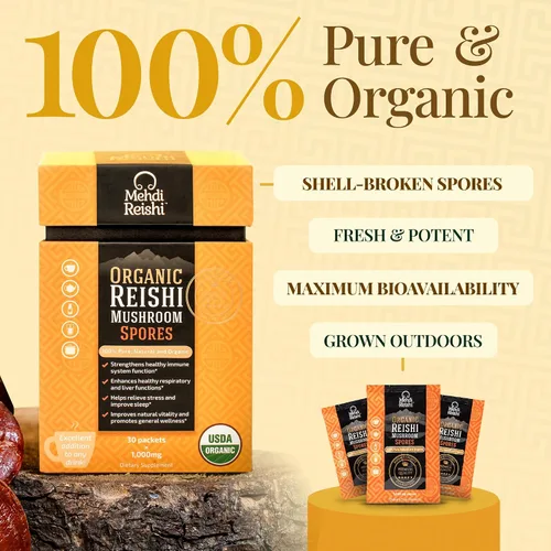 Miniatura 3 de Polvo de esporas de hongos Reishi orgánicos, 30 porciones, 100% puras, premium y orgánicas, Ganoderma Lucidum, Lingzhi - Triterpenos de alta
