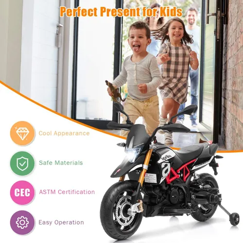 Miniatura 8 de Costzon Motocicleta para niños de 12 V, motocicleta eléctrica Aprilia con licencia para montar con ruedas de entrenamiento, suspensión de resorte
