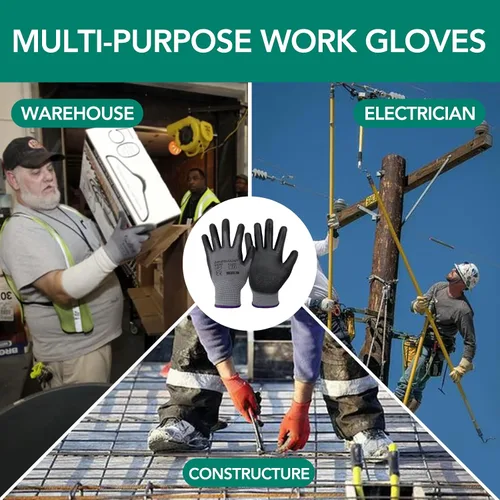Miniatura 3 de Guantes de trabajo con revestimiento de poliuretano, 12 pares, guantes de jardín finos para hombres y mujeres, ideales para trabajo ligero