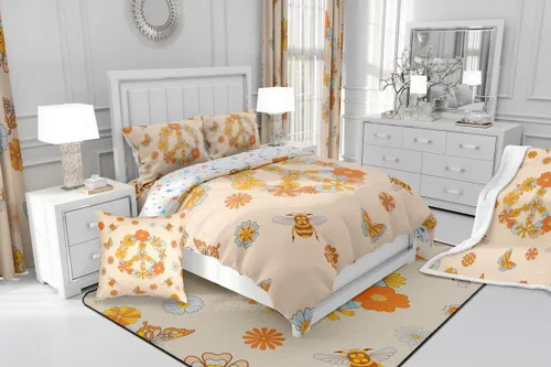 Miniatura 6 de jejeloiu Hippie Peace Art Living Room Rugs Retro Hippie Flower Area Rug for Kids Boys Teens Butterfly Bee Peace Sign Artwork 60S 70S Groovy Floral