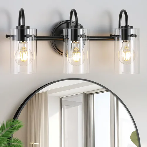 Miniatura 9 de Lámpara de tocador de 3 luces, apliques de pared de baño de níquel cepillado, lámpara de pared moderna con pantalla de vidrio transparente, lámpara