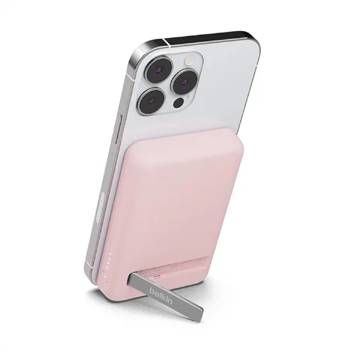 Belkin Cargador portátil, banco de energía inalámbrico de 5000 mAh, cargador MagSafe de 7.5 W, soporte desplegable integrado - iPhone 17, Air, Pro,