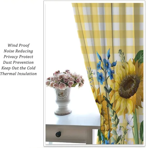Miniatura 5 de Cortinas opacas con diseño de girasol, rústico, con diseño de girasol, mariposa, verde, amarillo, negro, para niñas, mujeres, dormitorio, sala