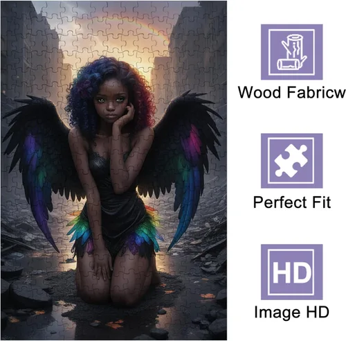 Miniatura 2 de Rompecabezas de mujeres africanas para adultos, 500 – Negro Angel Girl – Colores creativos y líneas Retratos, rompecabezas de desafío