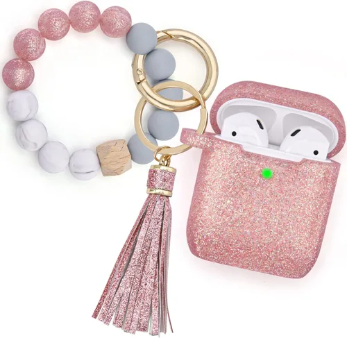 Miniatura 13 de Filoto Compatible con funda para Airpod, bonita funda 2/1 para mujer, funda protectora de silicona con llavero de pulsera (verde cactus)