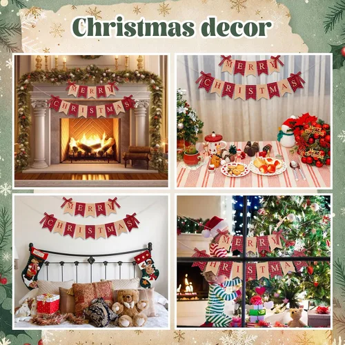 Miniatura 5 de Tatuo Merry Christmas Banner Xmas Burlap Bunting Garland Christmas Decorations for Fireplace Chimney Wall Tree Party Indoor Outdoor Party Office