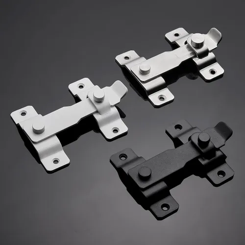 Miniatura 7 de INIRET Paquete de 2 pestillos para puerta de granero, 4.33 x 3.23 pulgadas, acero inoxidable negro mate, cerraduras de puerta abatibles, cerraduras
