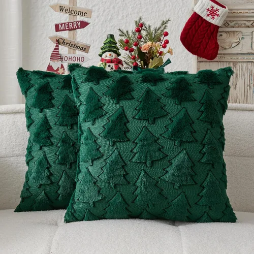 Miniatura 51 de Kevin Textile - Fundas de almohada con diseño de árbol de Navidad de 16 x 16 pulgadas, juego de 2, bordado de lujo, felpa suave, piel sintética