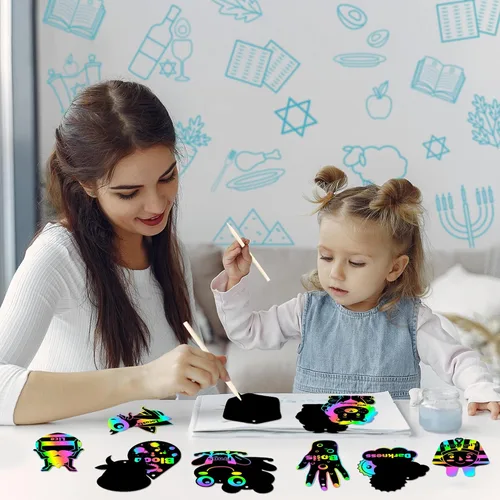 Miniatura 4 de WATINC Juego de 60 piezas de arte de papel para rascar de Pascua con 10 plagas para niños, tarjetas de rascar de color mágico para manualidades