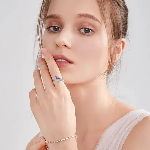 Miniatura 3 de Anillo de sirena de plata de ley 925 con ópalo oceánico ajustable, anillo abierto, joyería de sirena, regalo para mujeres y niñas, Plata de ley 925