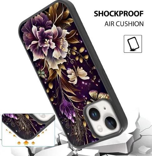 Miniatura 6 de OOK Funda Magnética para iPhone 15 Plus Diseño de Nebulosa Espacial de Flores Morado Profundo [Compatible con MagSafe] PC Duro + TPU Suave