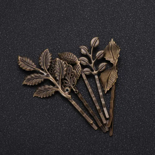 Miniatura 9 de 10 pinzas para el pelo de hojas retro, horquilla retro para el cabello, pasador retro Bobby Pin delicado bronce para el cabello para mujeres y niñas